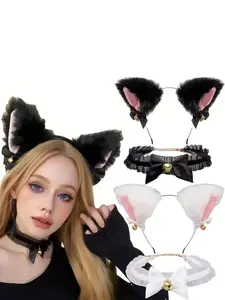 2 pieces - Set of cute plush cosplay cat ear headband, fox headband, lady's animal ear headaccessory, sexy hair accessory, trendy accessories, perfect for holiday and party outfits