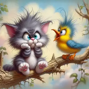DIY 5D Diamond Painting Kit Cat & Bird Design Full Drill Mosaic Art Craft Home Wall Decor Gift 40x40cm 15.74x15.74in Animals