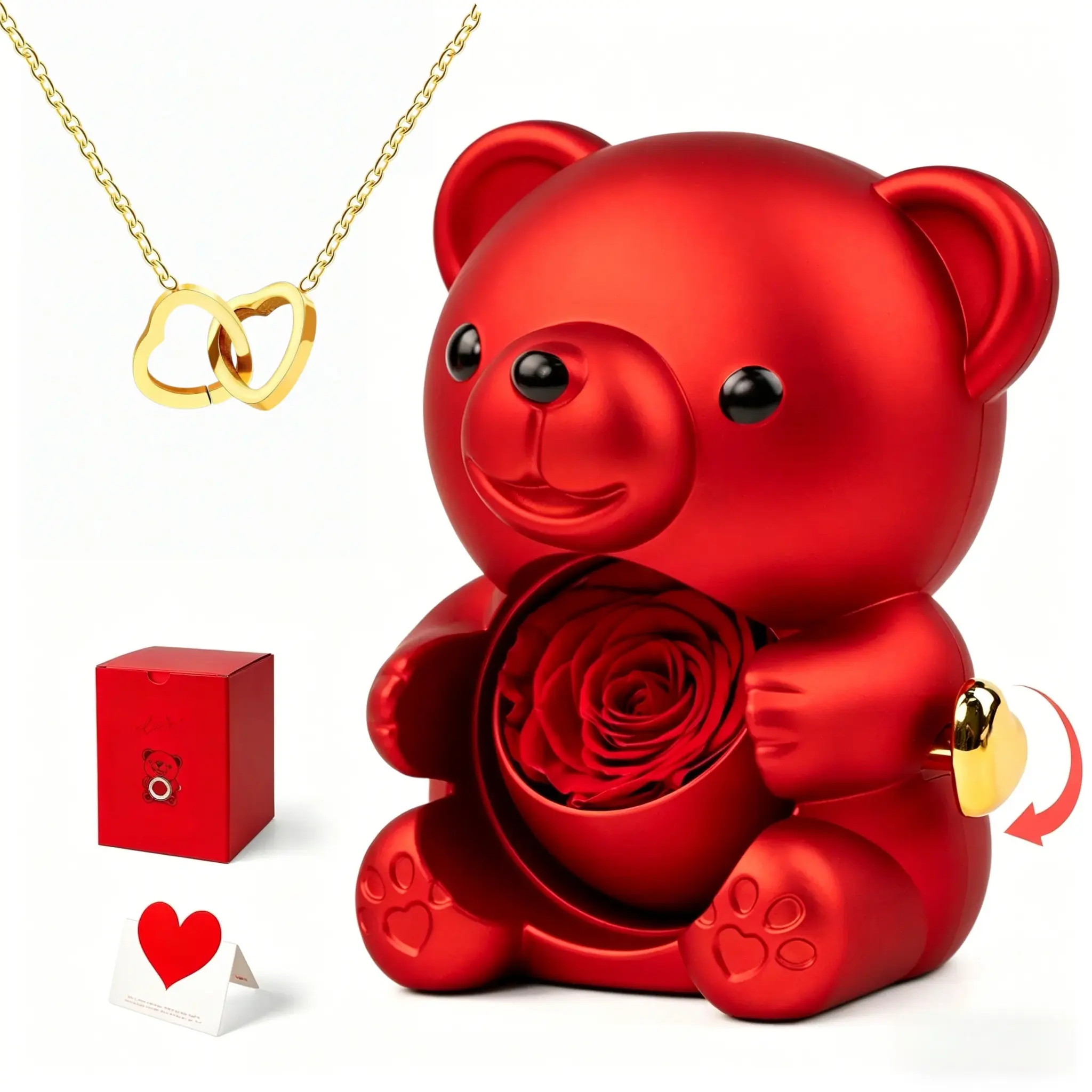 [Necklace Included]Teddy Bear Jewelry Box with Preserved Rose,Cute Home Decor and Jewelry Organizer,Perfect Romantic Gift for Valentine's Day,Mother's Day,Weddings,Christmas,Anniversaries,Bridal Showers‑Recyclable Suprising Blind Box,Valentine's Day gifts