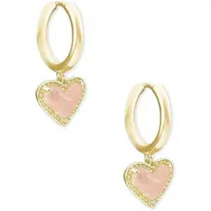 Kendra Scott Ari Heart Huggie Earrings Gold Rose Quartz 4217717851