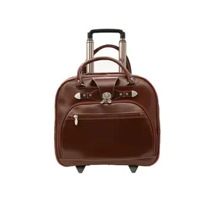 212 MAIN Redwood Top Grain Cowhide Leather Wheeled Ladies Small Laptop Briefcase, 15.75 in. L Series, Red Business Bag with Quick Access & Smart Strap, Small Laptop Bags