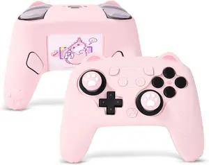 GeekShare Cat Paw Silicone Controller Skin Grips Set Compatible with Switch 2 Pro-Anti-Slip Silicone Protective Cover Case Joystick Caps for Switch 2 Pro Wireless Controller (Pink)