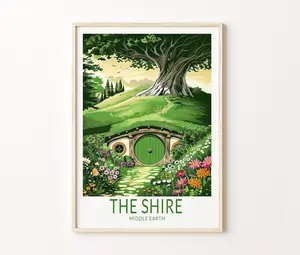 The Shire Travel Poster, Middle Earth Print, New Zealand City Wall Decor, National Park Wall Art Print