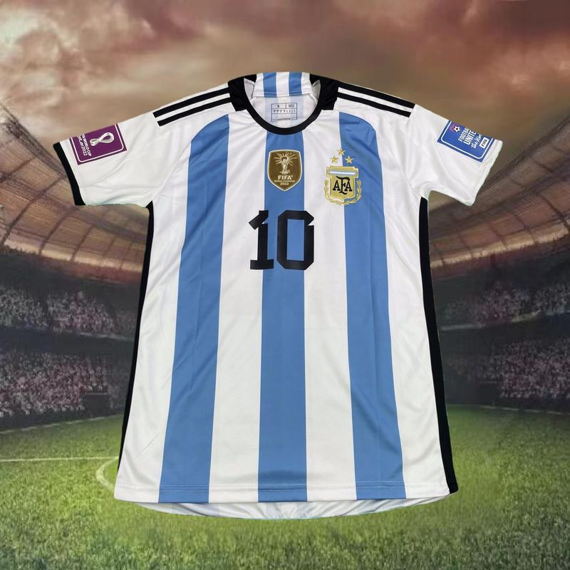 2022 World Cup Argentina Champion Home Jersey No. 10 Messi Football Jersey Short Sleeve