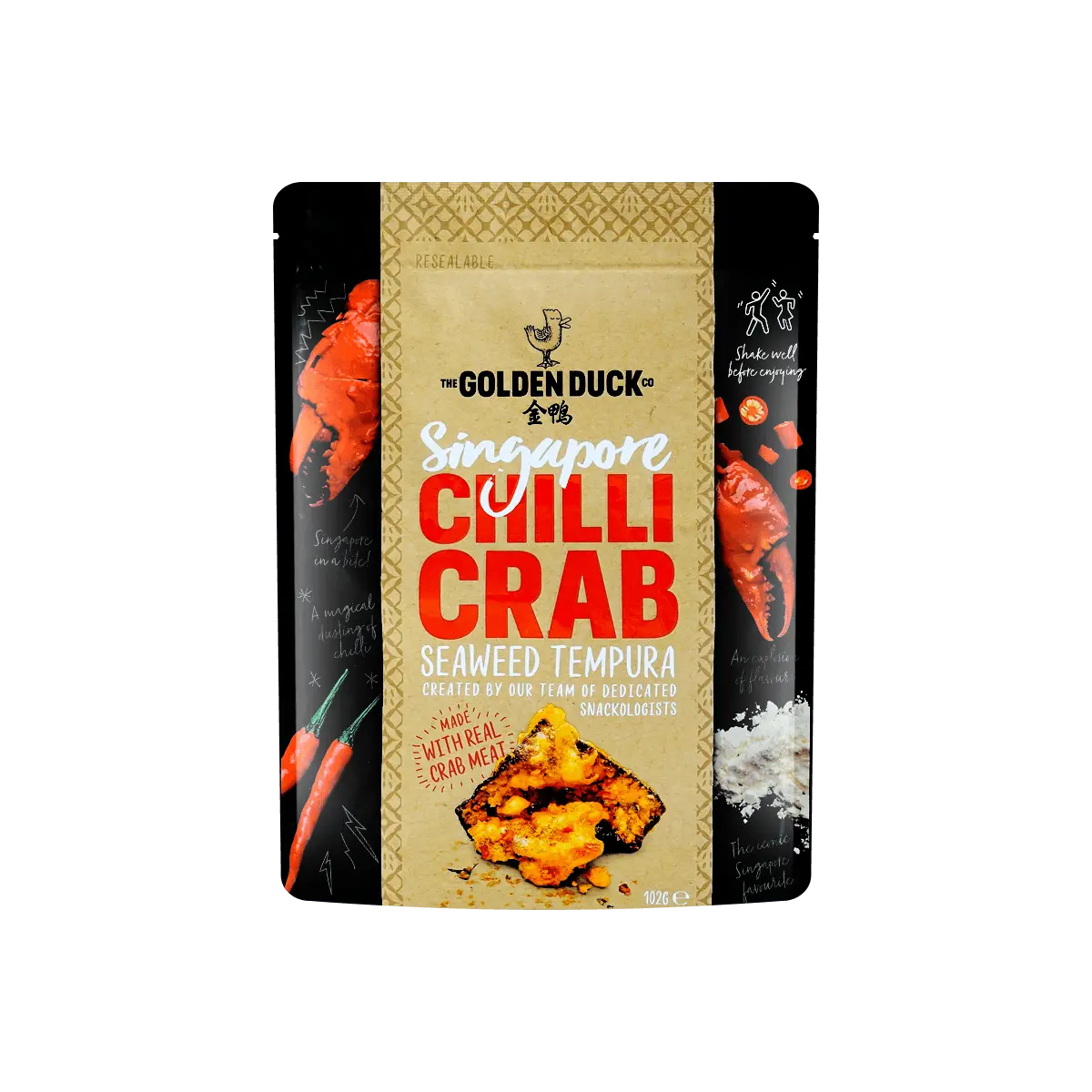 GOLDEN DUCK Chili Crab Seaweed Tempura 102g - Singapore Premium Nori Snack, Spicy Crispy