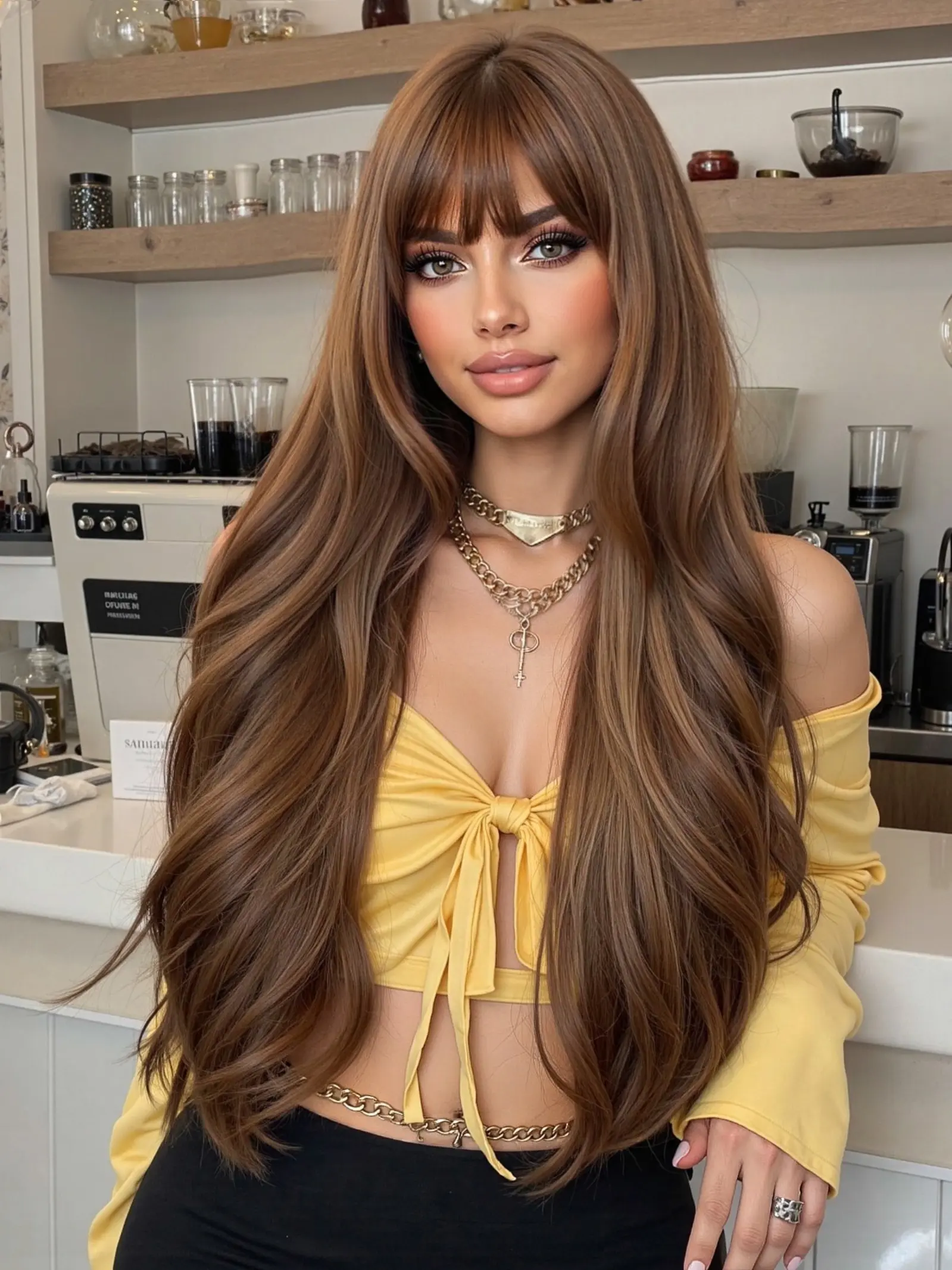 32 Inch Long Curly Wig with Bangs, Synthetic Wavy Curly, Natural Look Heat Resistant Fiber, Daily Wear for Women, Stylish and Durable Hairpiece, Synthetic Natural Looking, Synthetic Fiber Wigs