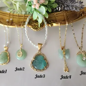 Gold Filled Mint Jade Necklace with 2-inch Extender Adjustable 18K Gold-Plated Chain Zen Style Jewelry for Adults