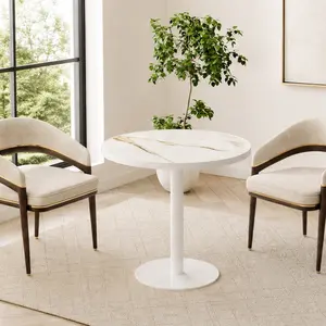 Round Dining Table 31.5 Inch Modern Tulip Table for 2-4 People, Faux Marble Sintered Stone Top, Sturdy Metal Pedestal Base, White Compact Bistro Table for Kitchen Apartment Cafe, Easy Assembly, White Color Options, Sintered Stone Material