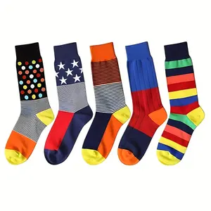 5 Pairs of Men's Modal Anti-Odor Dress Socks | Fun Patterned Business No-Show Socks | Comfortable Cotton Design crew  socks Menswear Bestie Tropical
