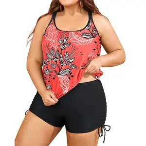 Aqua Eve Plus Size Tankini with Shorts Two Piece Swimsuits for Women Blouson Tummy Control Bathing Suits