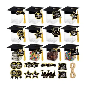 12PCS Graduation Cap Candy Boxes 2026 Clear Mini Gift Boxes with Tassel Party Favors