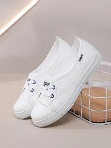 New Women's Solid Color Casual Sports Shoes, Lightweight Breathable Soft Sole Flat Sneakers, Spring Summer Slip-On Board Shoes, Slip On Style, Walking Shoes