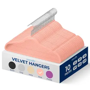 Velvet Hangers 10 Pcs, Non Slip Heavy Duty Hanger Set with 360° Swivel Hook, Smooth Velvet Finish to Protect Fabric, Lightweight, Ultra Thin Design for Coats and Other Clothes (Pink)