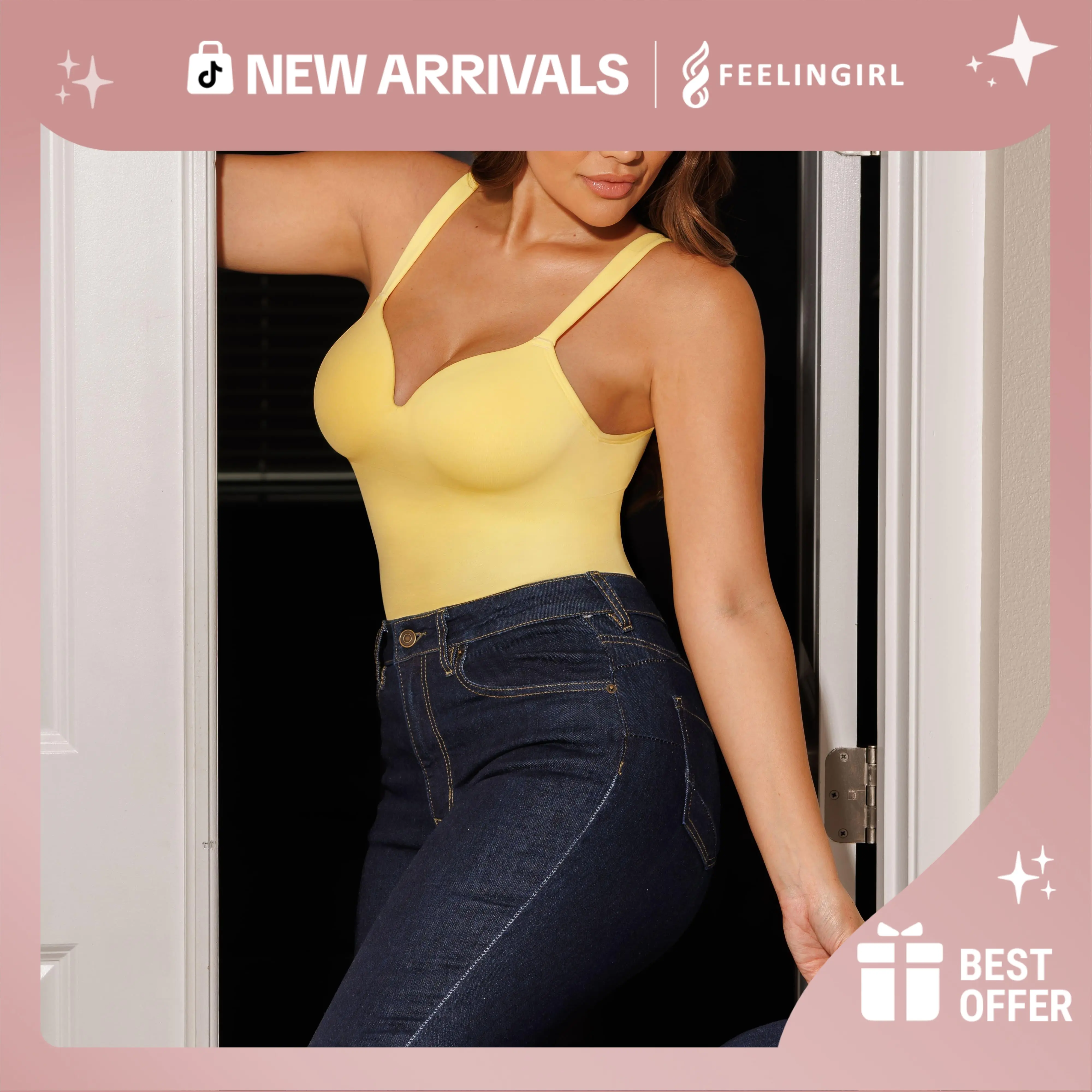 FeelinGirl Women's Built-in-Bra Sleeveless Bodysuit Colorful Shaping Camisole Slimming Tank Tops for Casual Outfits Comfortable Breathable Fabric newarrivals SohoChic