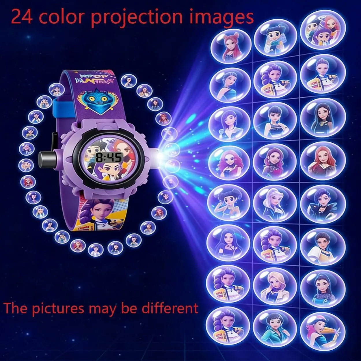 Cute singing exorcist girl team cartoon pattern children's projection watch, 24 cartoon pattern anime characters girl group multifunctional electronic digital watches detachable strap watch toy boys and girls birthday gift Kid Watch