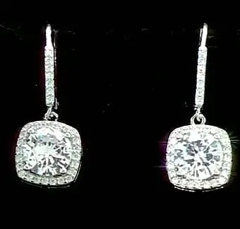 Simulated Diamond Lever Back Earrings in Silvertone