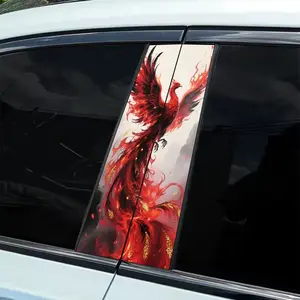 2 Blazing Phoenix theme car stickers Easy peeling B-pillar protection, durable and aging resistant, ideal for personalized decoration and protection of your vehicle | Eye-catching visual effects | Peelable stickers, car