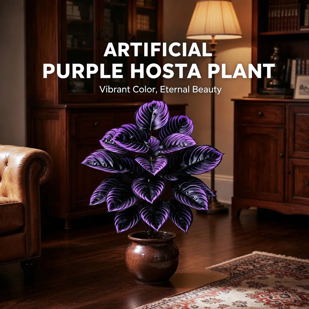 Artificial Purple Hosta Plant 18 Heads 29.5in - Lifelike Vibrant Fake Foliage | No Maintenance Decorative Leaves for Home Office Indoor Outdoor Decor