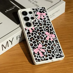 Leopard Bow Phone Case for SAMSUNG S22/S23/24/25/ULTRA/PLUS  Matte Magnetic Phone Case Anti-slip and anti-fall Strong magnetic adsorption Acrylic Fingerprint Protection Wireless