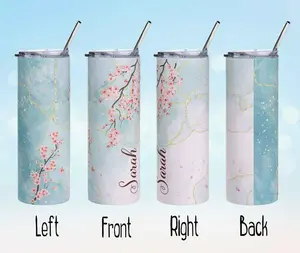 Personalized Cherry Blossom Tumbler: Sakura Stainless Steel Sipper with Straw, Cherryblossom gift