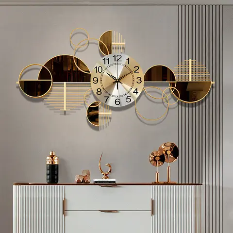 Large Metal Wall Clock Decorative 3D Metal Wall Art Clock for Living Room Bedroom Creative Modern Big Wall Clock Decor with Silent No-Ticking 34 X 17.7 inch