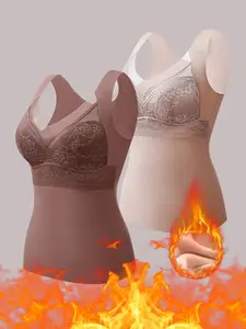 Women's Lace V-Neck Shapewear Tank Top Sleeveless, 2 Pack, No Steel Cup, Breathable High Stretch, Comfortable for Daily Wear & Parties