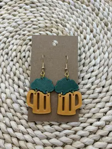 St. Patrick's Day Green Beer Dangle Earrings - 3D Printed, Light, Flirty, Fun!