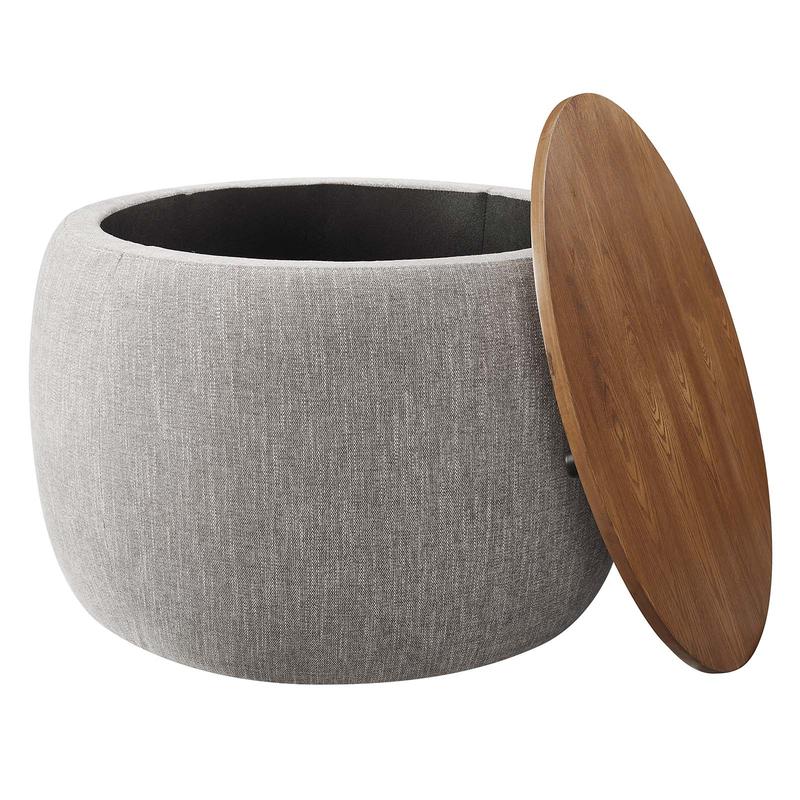 Modway Perla Upholstered Fabric Storage Ottoman in Heathered Weave Wheat