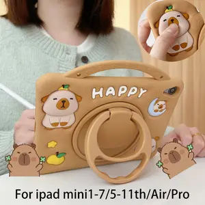 Capybara Bear Cute Cartoon Tablet Case with Handle for iPad Mini Air Pro, Anti-Drop Shockproof Slip-Resistant Eco-Friendly Silicone Cover for Kids