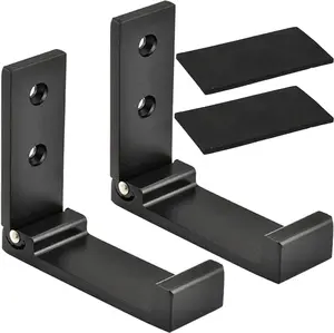 Folding Coat Hooks, Foldable Wall Hooks for Hanging Aluminum Alloy Cloth Hanger Coat Hanger Headphones Holder Headset Wall Hanger Hook- Pack of 2 (Black)