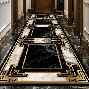 Modern Marble Pattern Runner Rug, Machine Washable Non Slip Decor Floor Mat, Durable Long Carpet for Hallway, Living Room, Bedroom, Laundry Room & Balcony, 2 Sizes 1.65’×8.25’ / 1.65’×11.55’