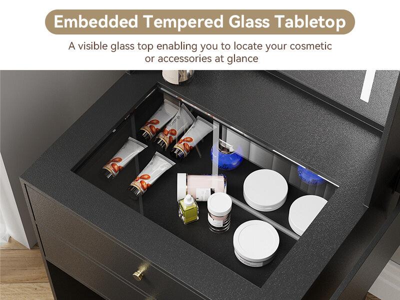 Small Vanity Desk Set with 3 Adjustable Lighted Mirror and Storage Chair IF018,  MDF panels