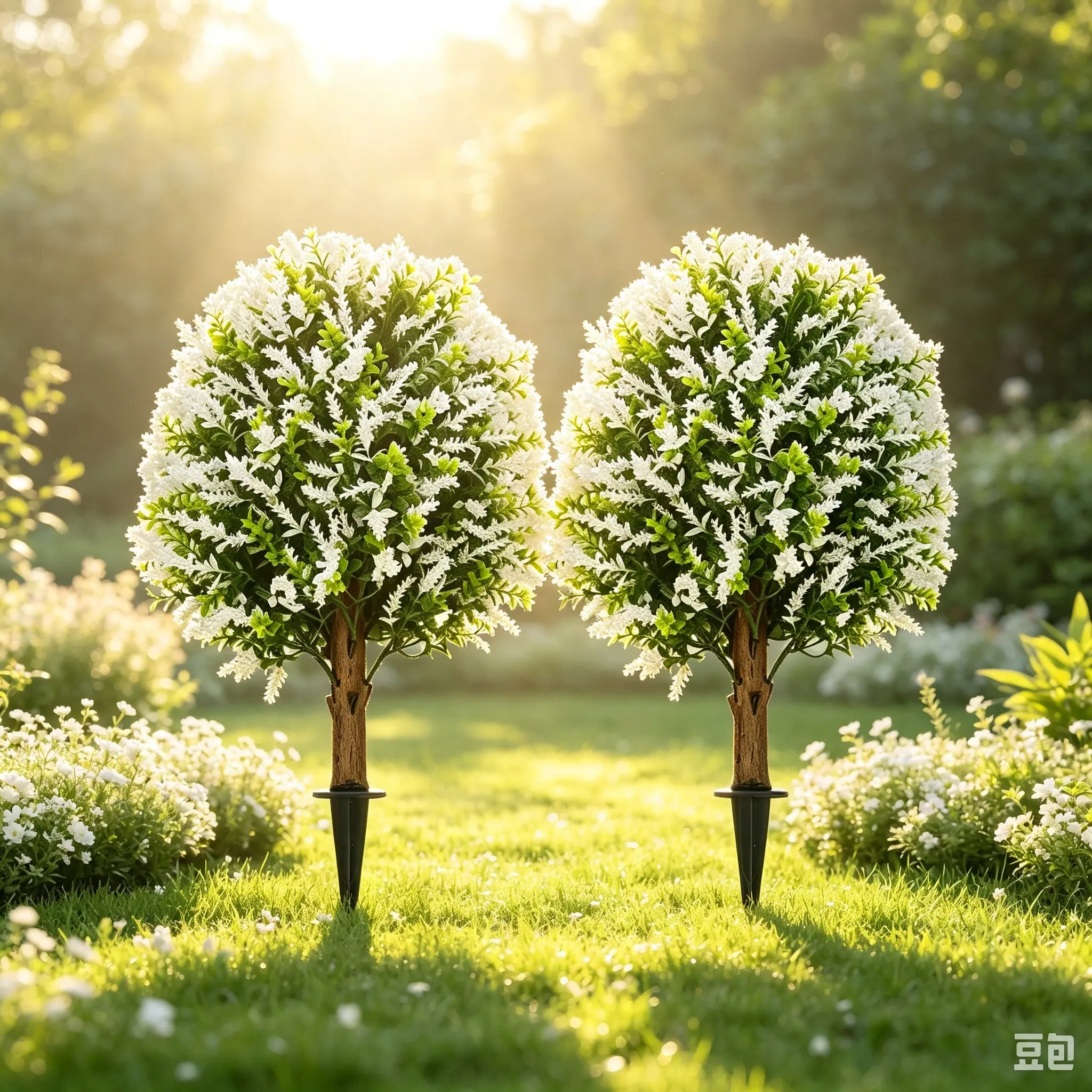 24.5'' Artificial Topiary Boxwood Ball Trees with Lavender 2 Pack Fake Plants for Outdoor Indoor Artificial Shrubs with Ground Spike UV Resistant Fake Bushes for Front Porch Garden (White)