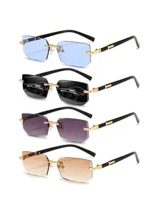 4pcs frameless busines rectangular gradient lense,Tinted Lens Sunglasses,lightweight polycarbonate frame,multi-color selection,metal temples increase durability,suitable for fishing and various outdoor activities