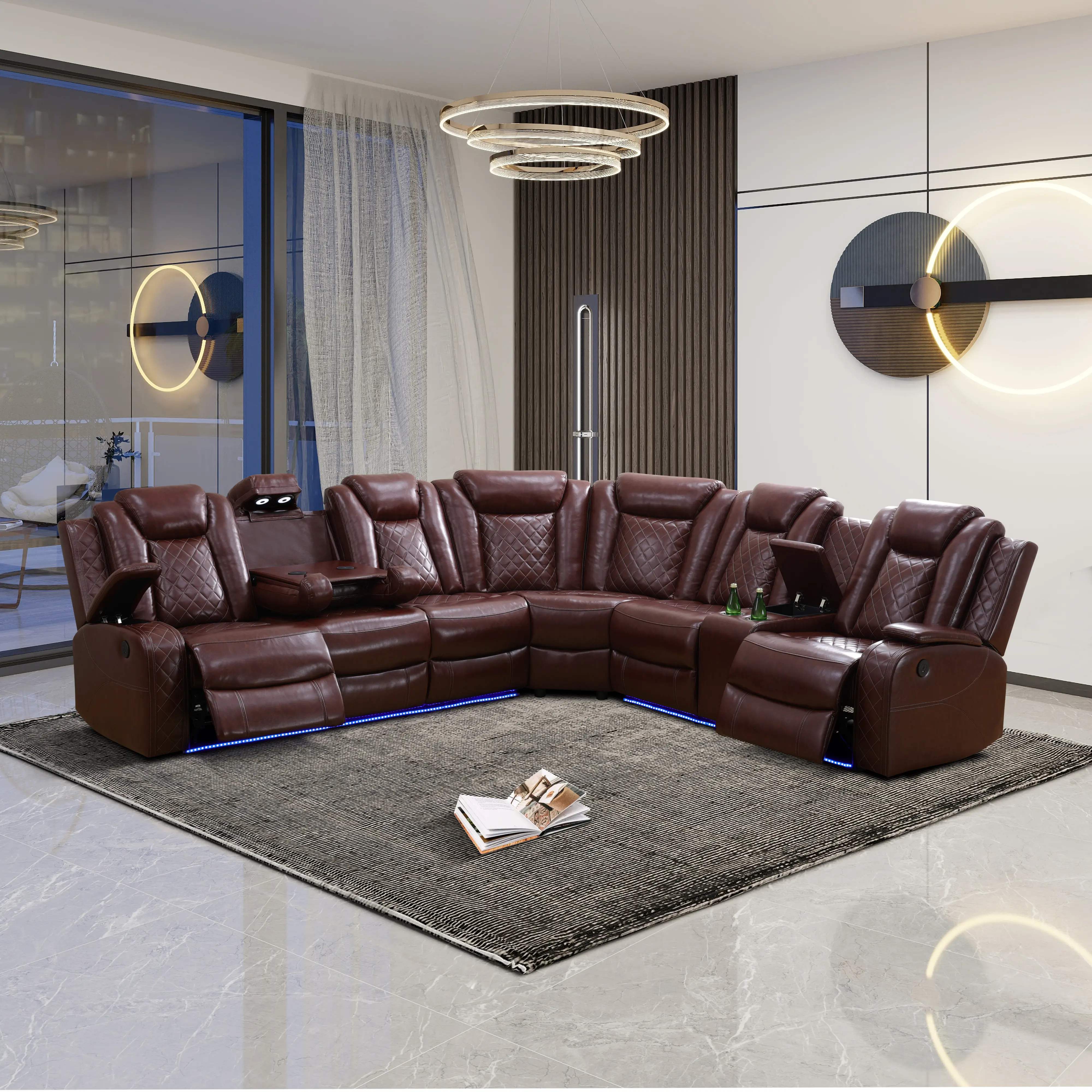 Deep Red Soft Faux Leather 3-Piece Reclining Sectional Sofa Set - Auto Adjust, Fixed Arms, Durable, Breathable, Sturdy Structure Indoor Living Room Modern Sofas Set for Home