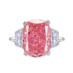 Luxury Cushion Cut Pink Simulation Diamond Engagement Ring with Side White Stones, 925 Sterling Silver, Elegant Wedding Proposal Jewelry for Women