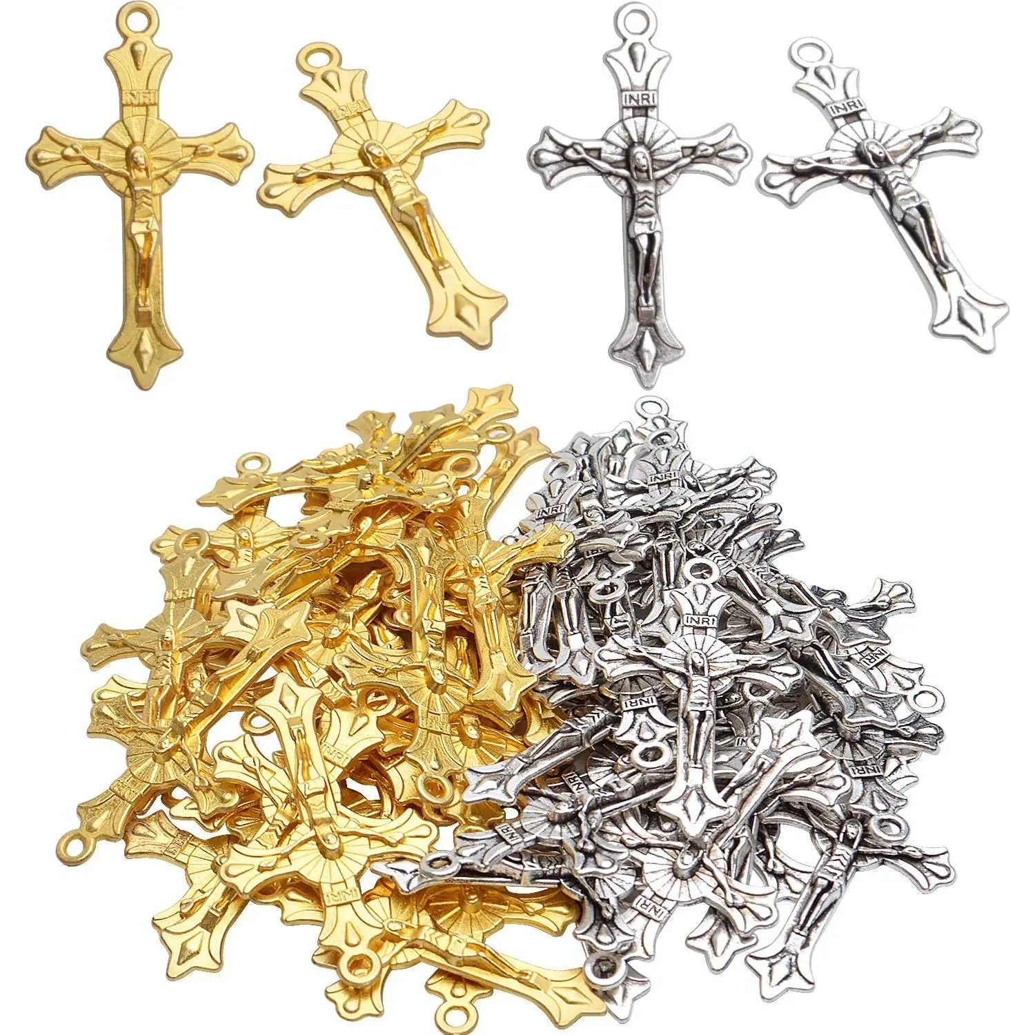 Cross Pendant Charms, 50pcs Alloy Jesus Peace Crucifix Pendants Jewelry Findings Accessories for DIY Handmade Bracelet Necklace