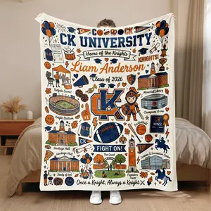 Personalized University Campus Blanket, Custom College Fleece Throw, Graduation 2026 Gift