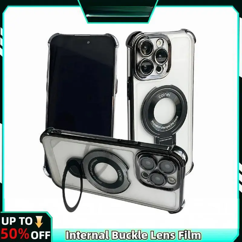 NganGee Clear Sticky Holder Phone Case with Four Corners Air Cushion Lens Protection Film Fit for iPhone 16ProMax iPhone 16Pro iPhone 16Plus iPhone16 iPhone17 Air