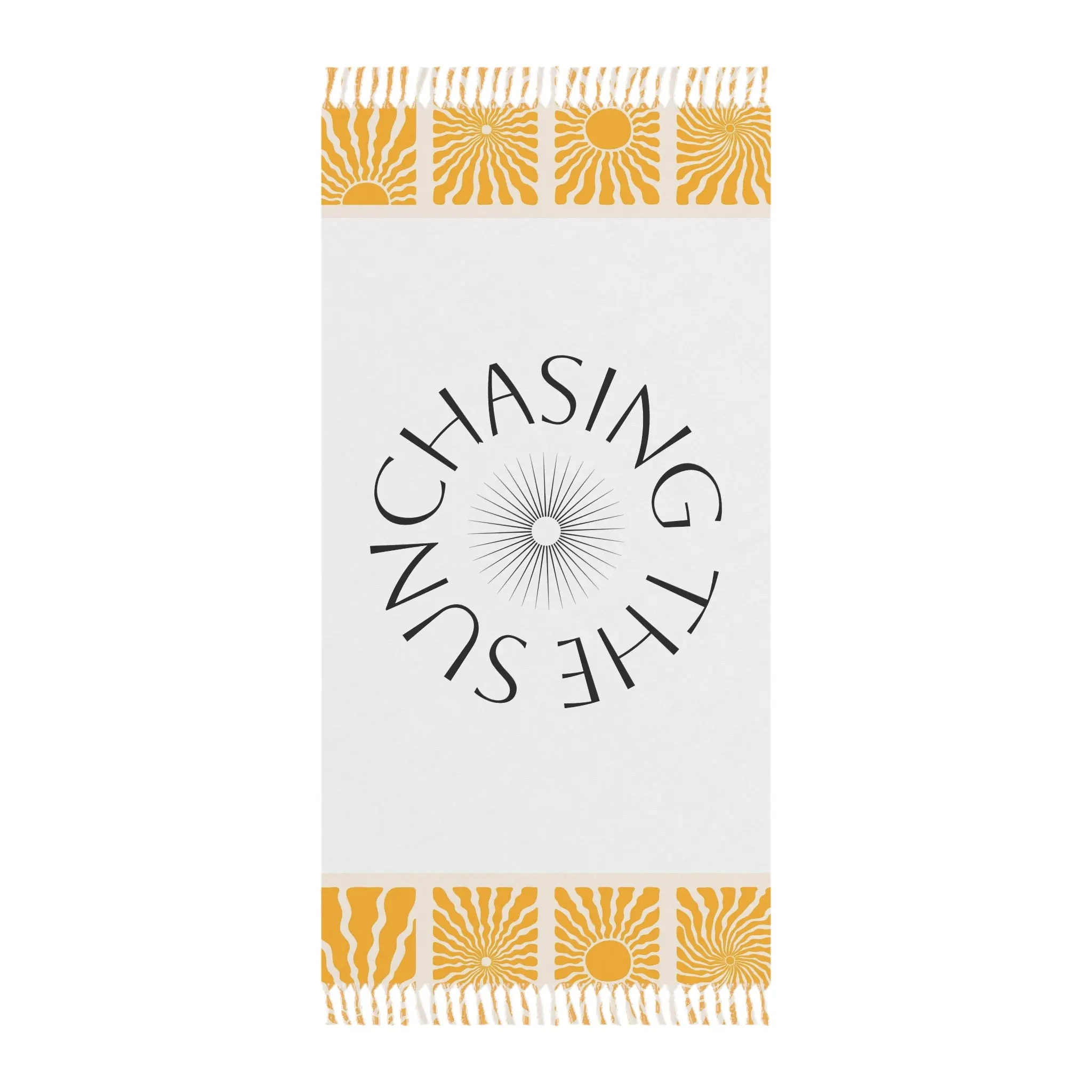 Boho Chasing the Sun Beach Blanket 100% Polyester 38x81 Inch Lightweight Travel Camping & Beach Use with Stylish Tassels