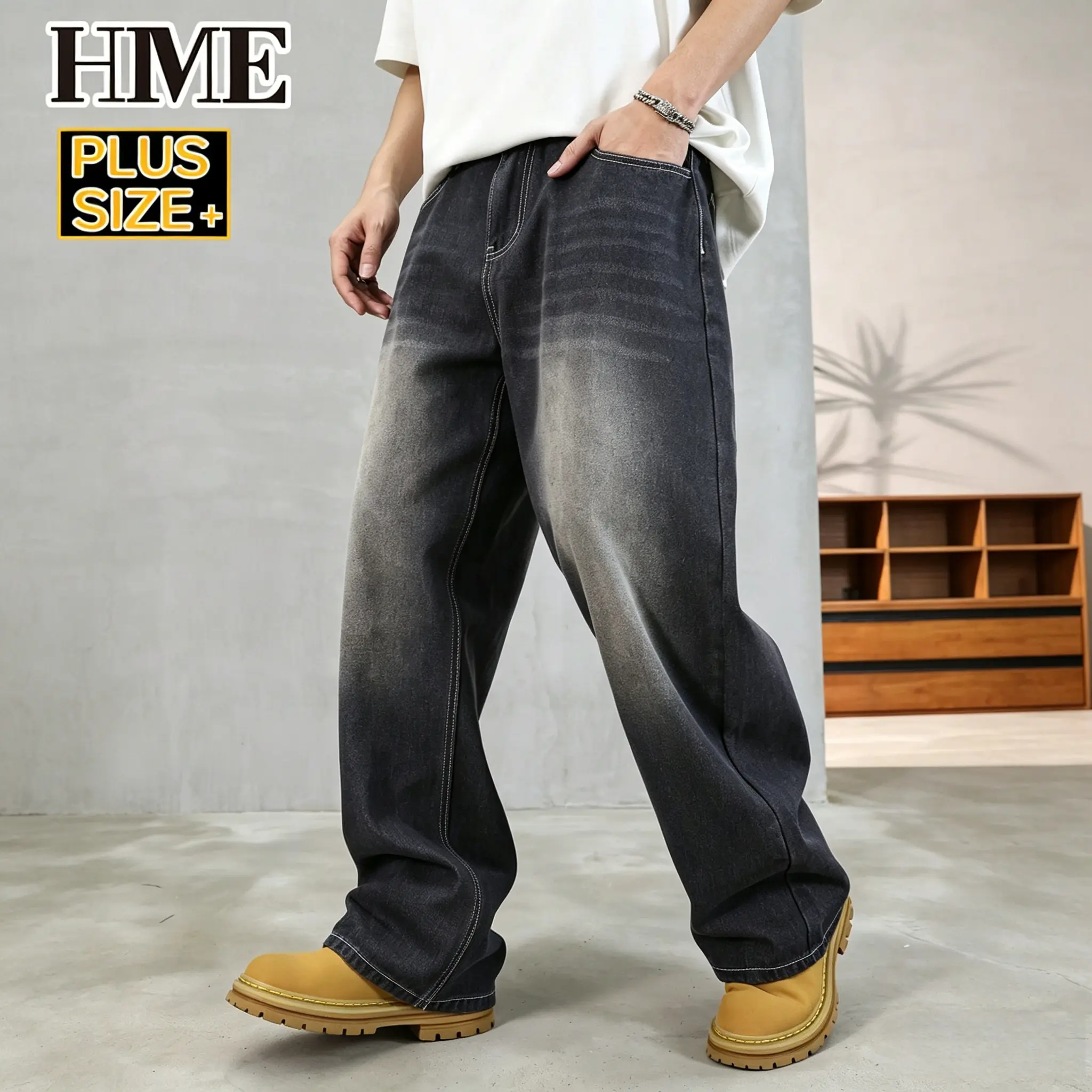 Men’s plus-size classic blue/black jeans; versatile trendy men’s jeans; cotton denim jeans for men, plus size, loose fit