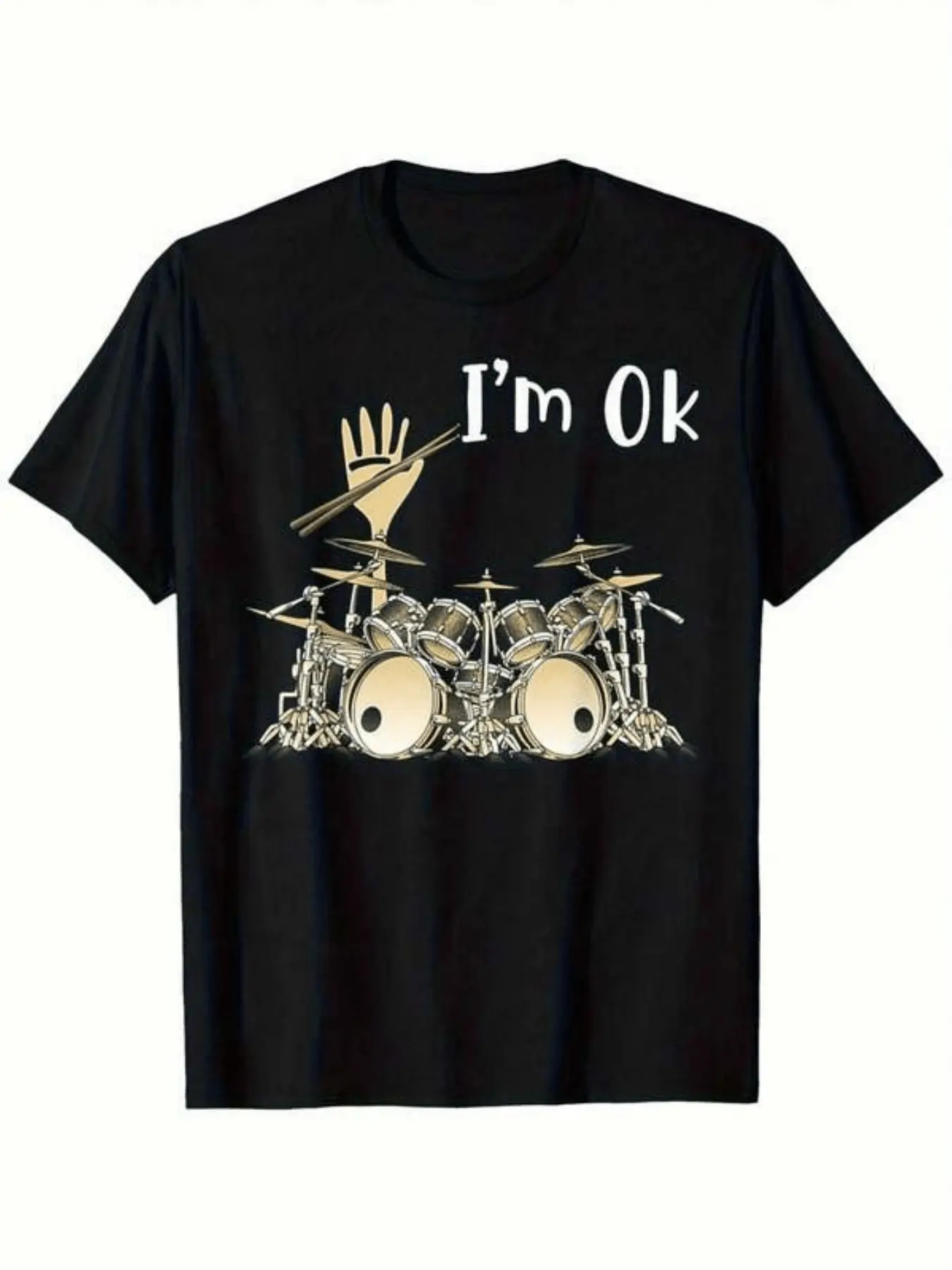 Im A Drummer Musical Instrument Graphic TShirt Fashion Style Crew Neck TShirt Men Ideal Gift for Fathers Music Lovers And Car Culture Enthusiasts Music Fan Apparel Classic Retro Style Round Neck S Machine Washable Ideal for Casual SportWear