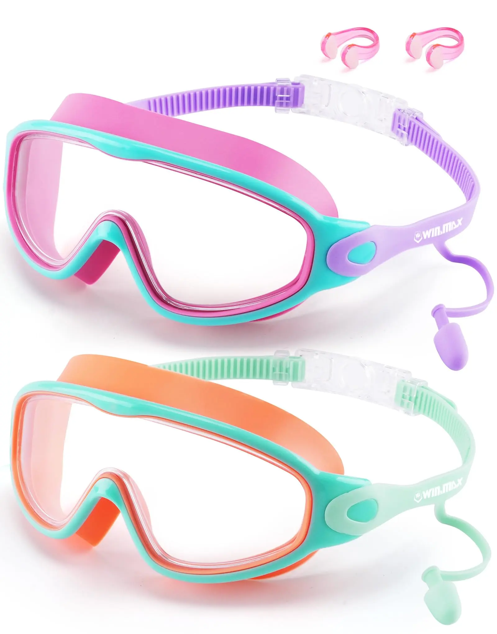 Kids' Swim Goggles 2-Pack, Leakproof Panoramic Silicone Frame for Children Ages 3-15 with Anti Fog, UV Protection & Burst Proof Lenses, Swimmingglasses, Anti-Fog Coating, Adjustable Fit, Ergonomic Design, Non-Slip