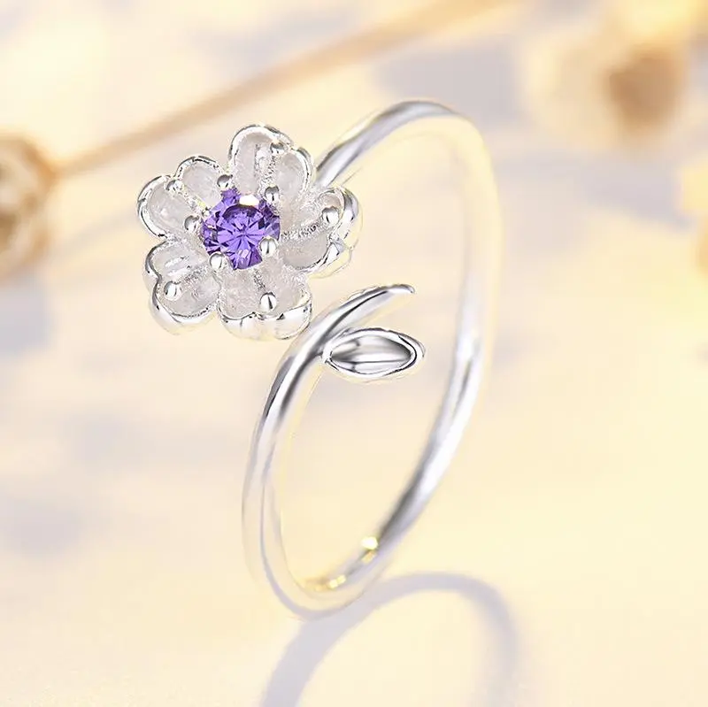 925 Sterling Silver Ring Flower Set Zircon Leaf Ring  For Women Original Heart Wishbone Engagement Wedding Rose Gold Crystal