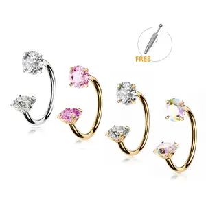 6mm 20G Titanium Horseshoe Nose Ring with Free Ball Holder Tool Single Hoop Septum Piercings in Various Gem Colors G23 Earring