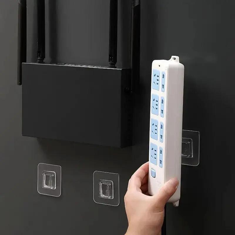 10 Pairs Clear Double-Sided Adhesive Wall Hooks - Mounted Door Hanger Kit - No Drill Sticker Hangers with Suction Cup for Bathroom, Kitchen