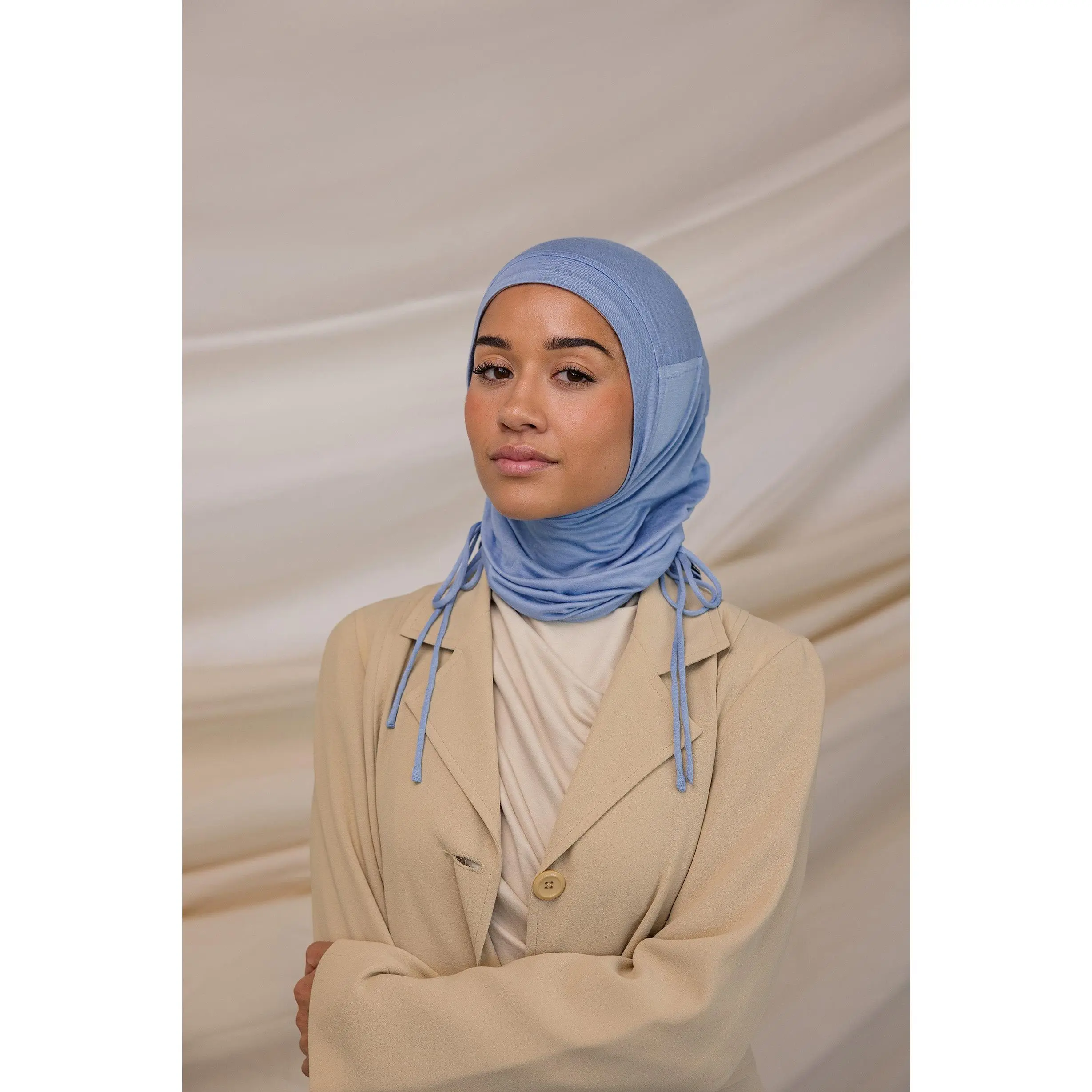 Lightweight Ruching Instant Hijab in Wild Blue, Soft Breathable Textured Head Scarf for Women, Wrinkle-Resistant with 4-Way Stretch