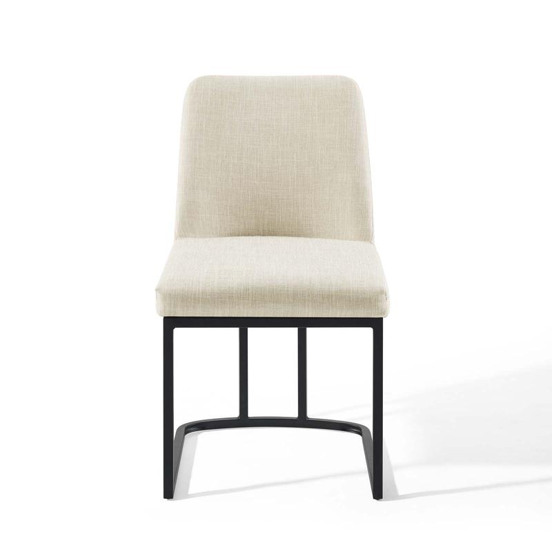 Modway Amplify Sled Base Upholstered Fabric Dining Side Chair in Black Beige