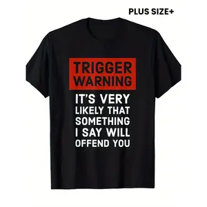 Men's Funny "TRIGGER WARNING" Full-Body Print T-Shirt - Humorous Sarcastic Novelty Tee for Parties, Casual Attire & Year-Round Comfort | Relaxed Fit Crew Neck Casual Top Suitable for Men & (Machine Washable)