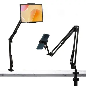 [ 2026 Upgraded Clamp ] 360-Degree Rotating Tablet & Phone Stand, 3 Section Adjustable Bedside Mount with Flexible Spiral Base, for Tablets and Smartphones, Tablet Holder